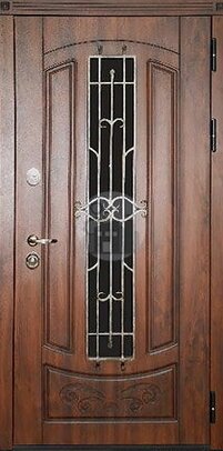 элитная стальная дверь со стеклом и ковкой, отделка винорит-ДВ-555
